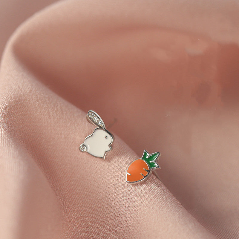 925 Cute Rabbit Asymmetric Earrings Simple And Cool Women Earrings Earrings Pure Silver