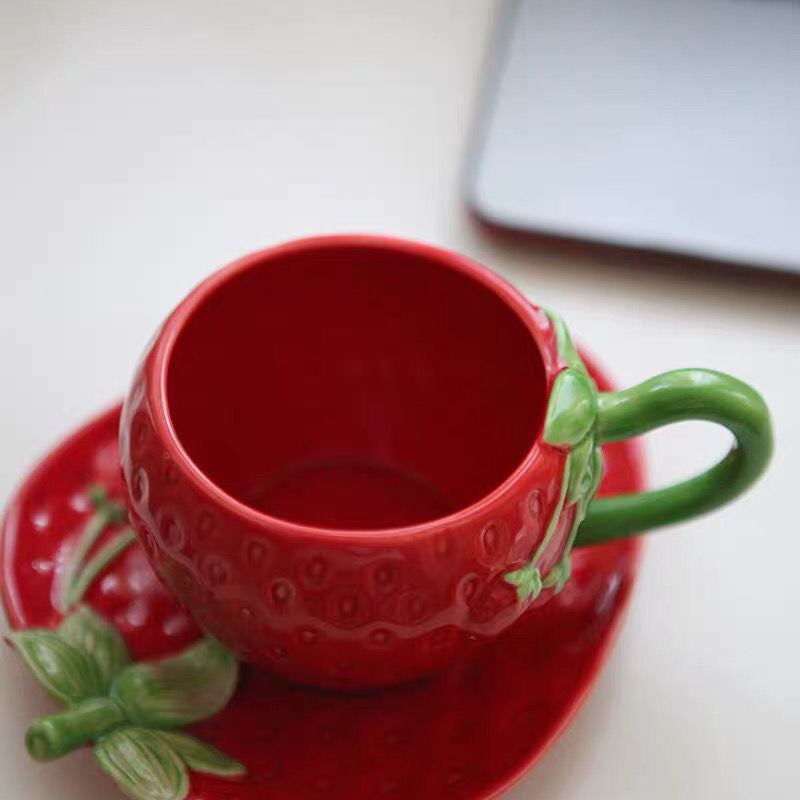 Hand Painted Ceramic Coffee Cup & Saucer Decal Strawberry