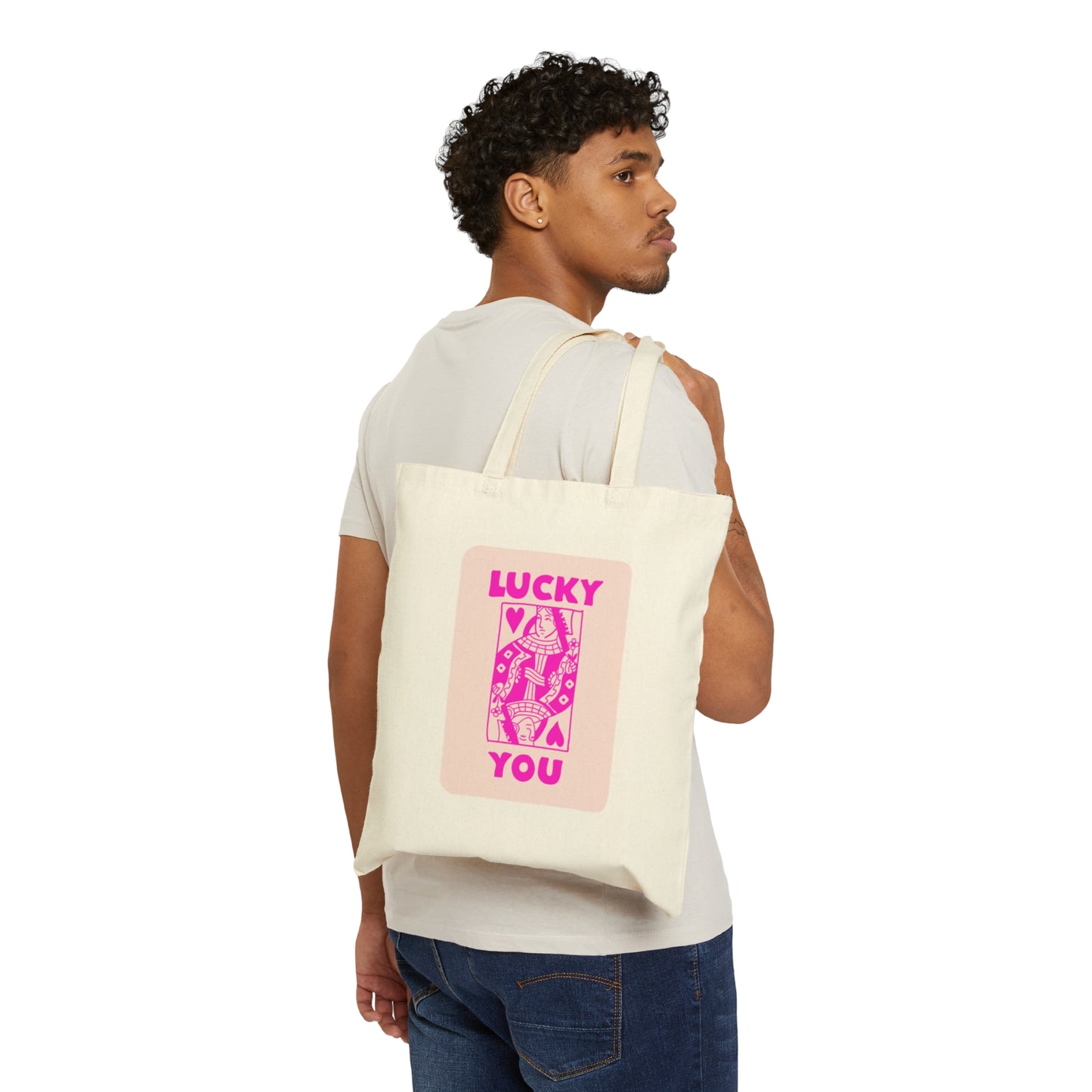 Lucky You pink Cotton Canvas Tote Bag