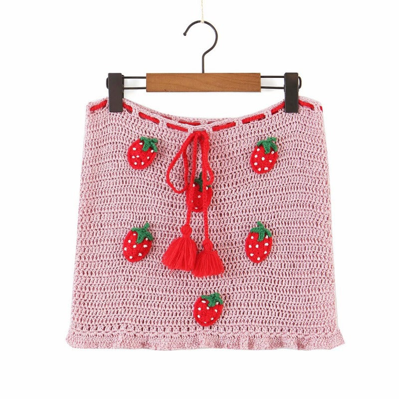 Autumn Butterfly Lace Strawberry Knitted Skirt