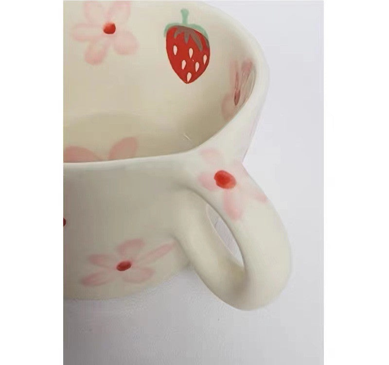 Strawberry Flower Hand-painted Mug Hand-made Ceramics