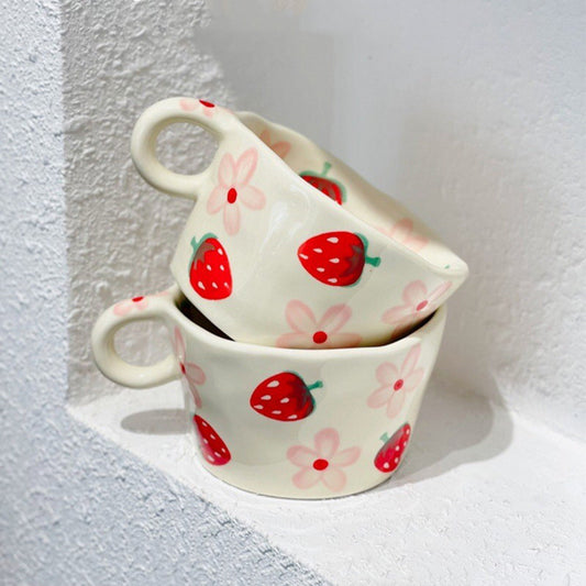 Strawberry Flower Hand-painted Mug Hand-made Ceramics