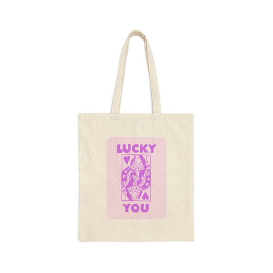 Lucky You purple Cotton Canvas Tote Bag