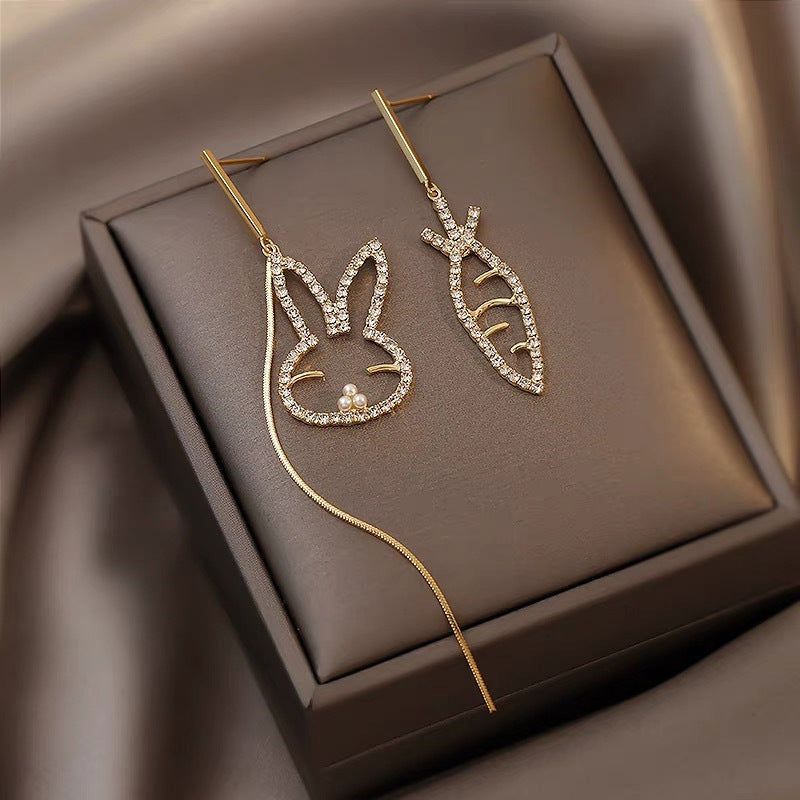 Asymmetrical Stud Earrings Golden Rabbit Carrot Earrings