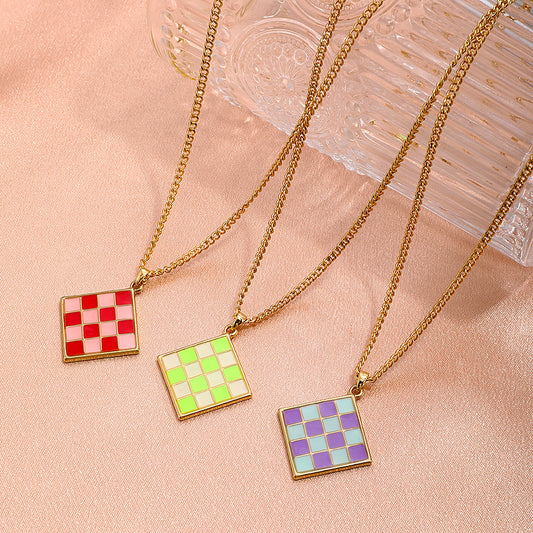 Sweet Square Clavicle Chain Drawing Board Color Matching Necklace Female