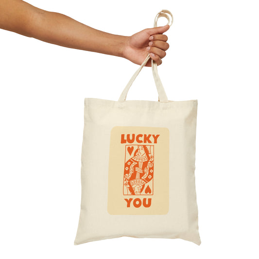 Lucky You Orange Cotton Canvas Tote Bag