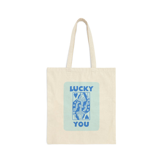 Lucky You blue Cotton Canvas Tote Bag