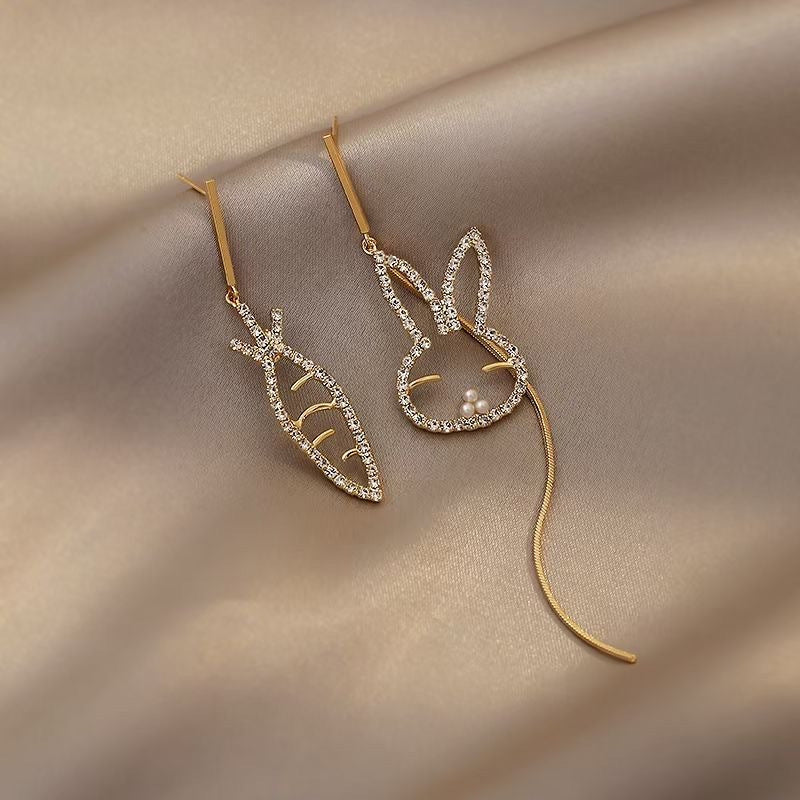 Asymmetrical Stud Earrings Golden Rabbit Carrot Earrings