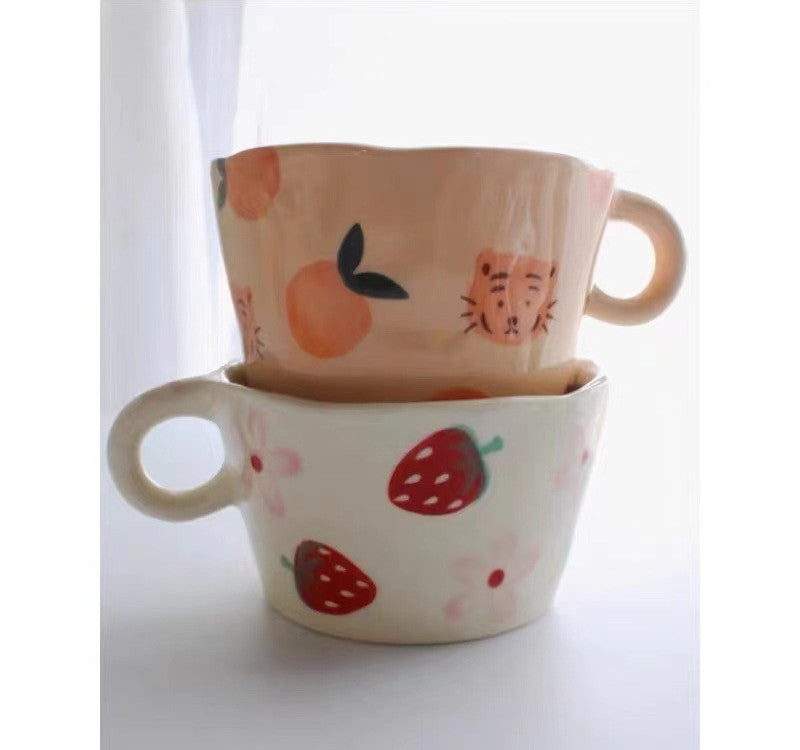 Strawberry Flower Hand-painted Mug Hand-made Ceramics