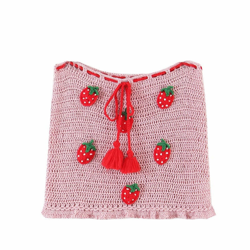 Autumn Butterfly Lace Strawberry Knitted Skirt