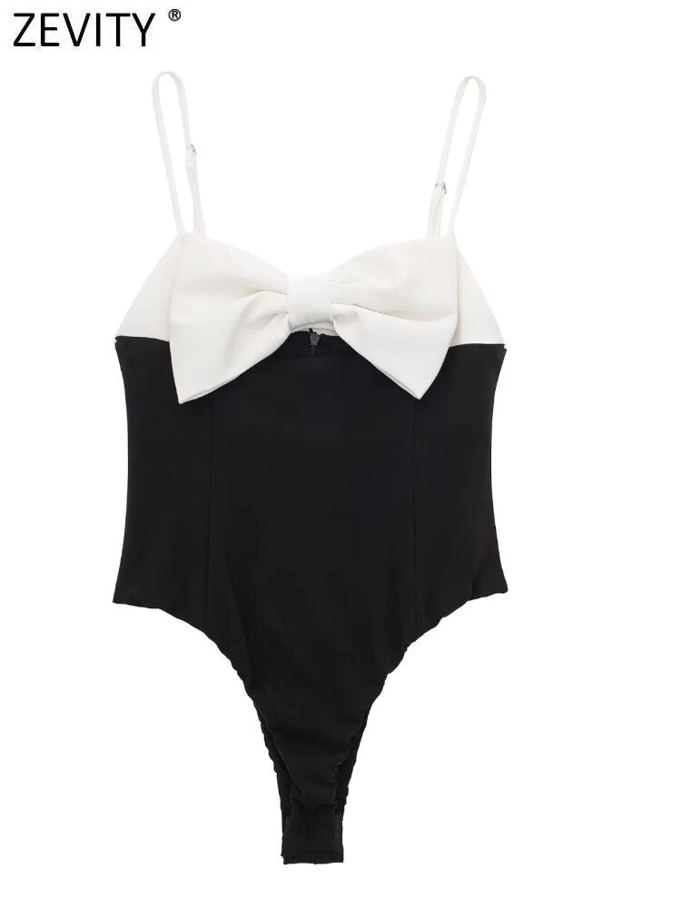 Sexy Bow Design White And Black Playsuits